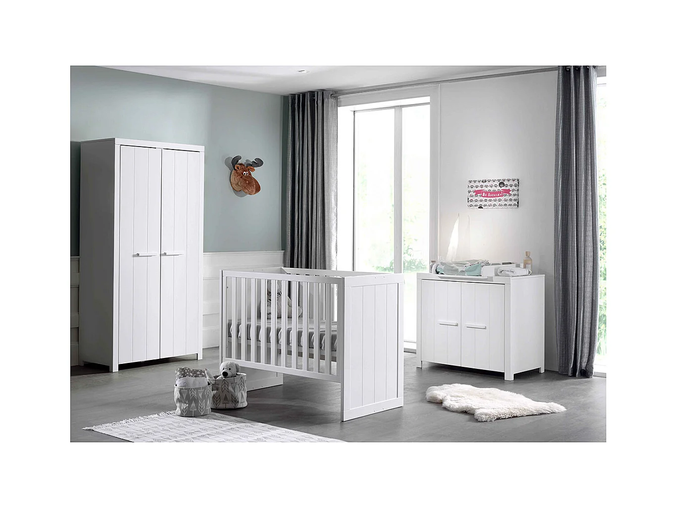 GASTON - Pack Lit Bébé 60x120cm + Commode + Armoire 2P