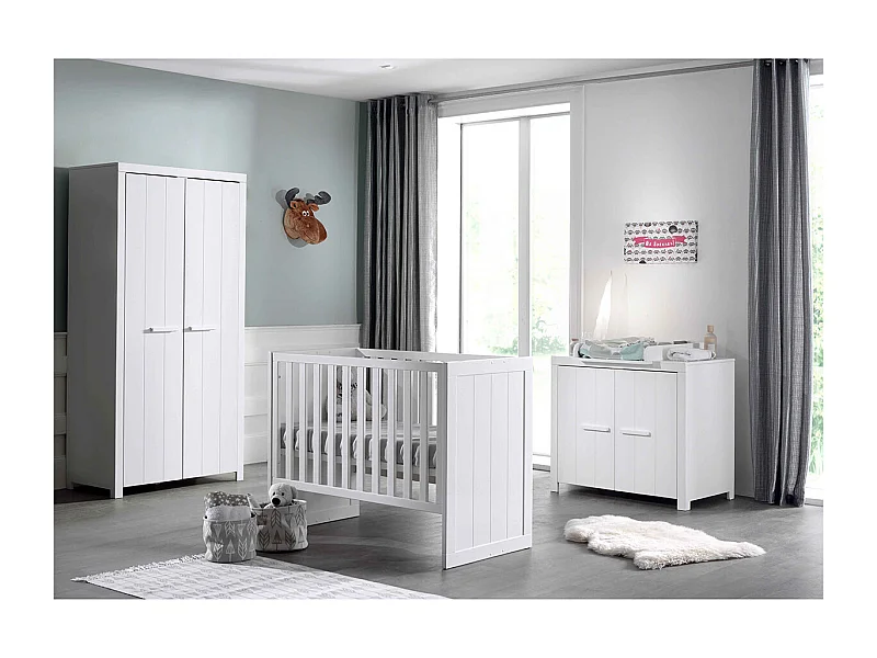 GASTON - Pack Lit Bébé 60x120cm + Commode + Armoire 2P