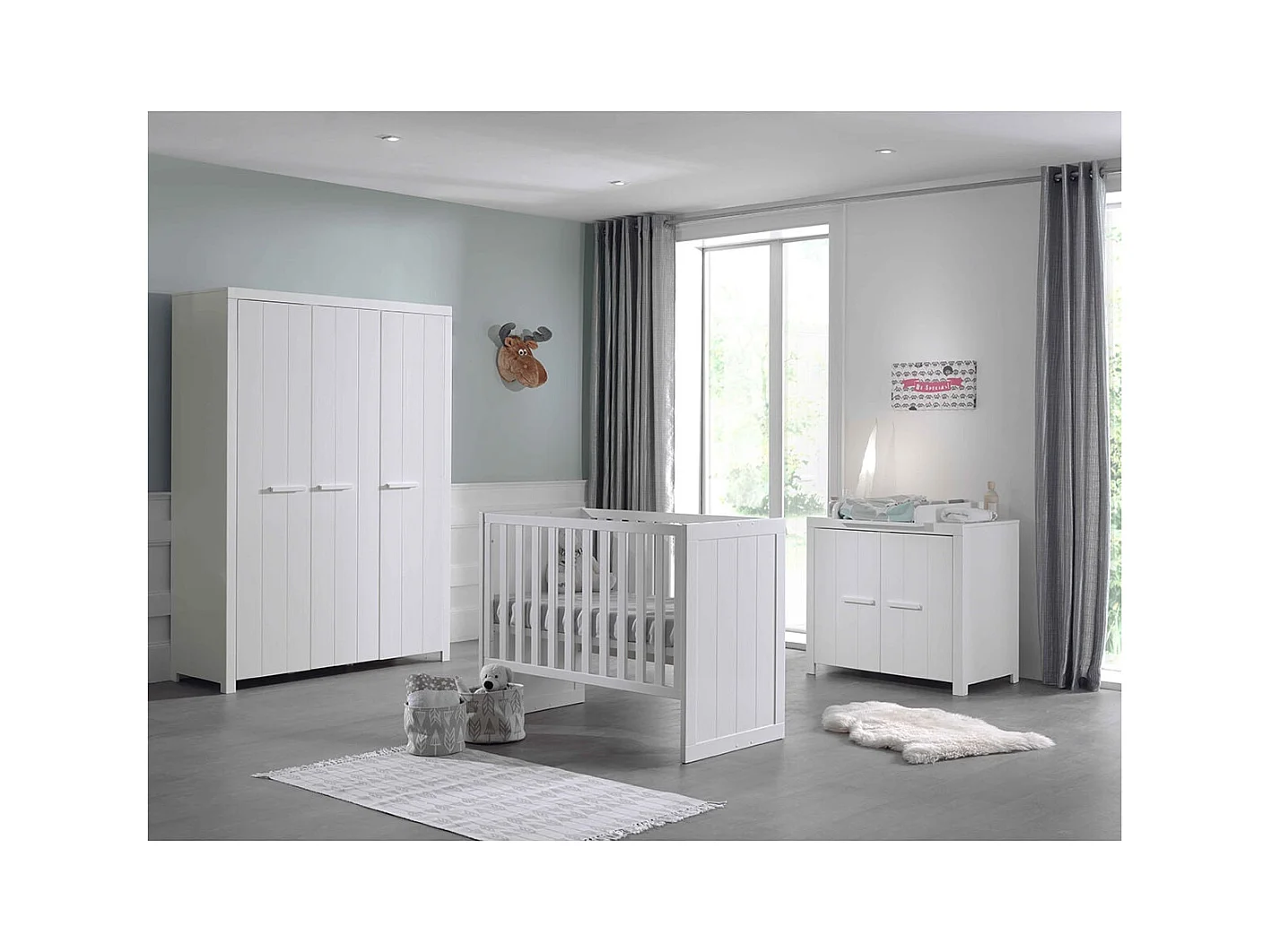 GASTON - Pack Lit Bébé 60x120cm + Commode + Armoire 3P