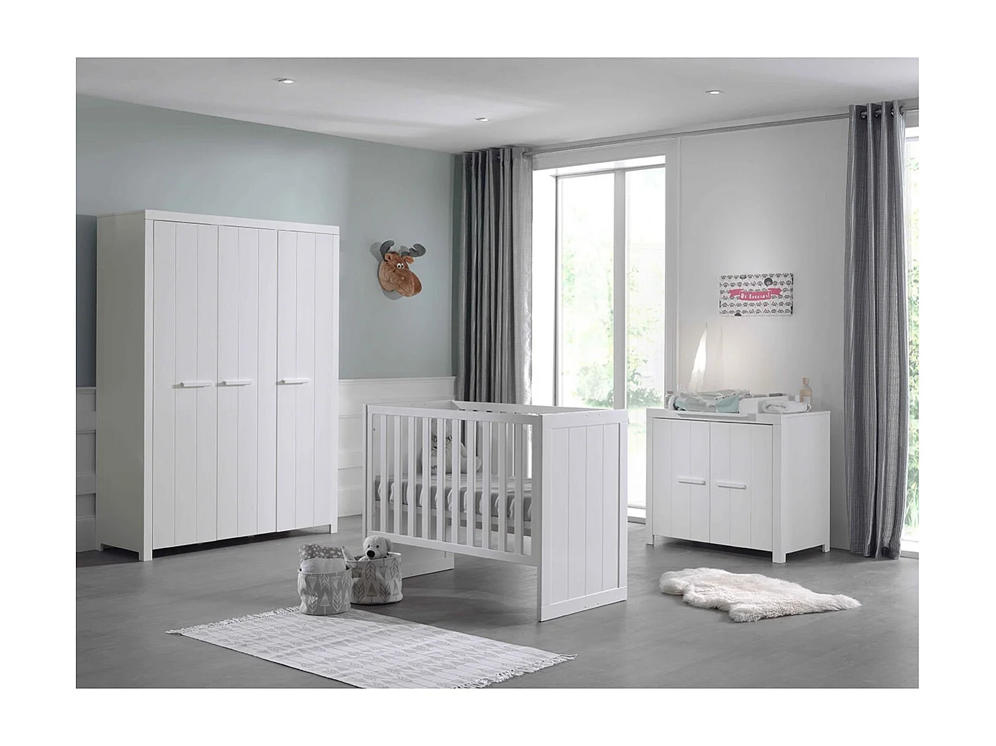 GASTON - Pack Lit Bébé 60x120cm + Commode + Armoire 3P