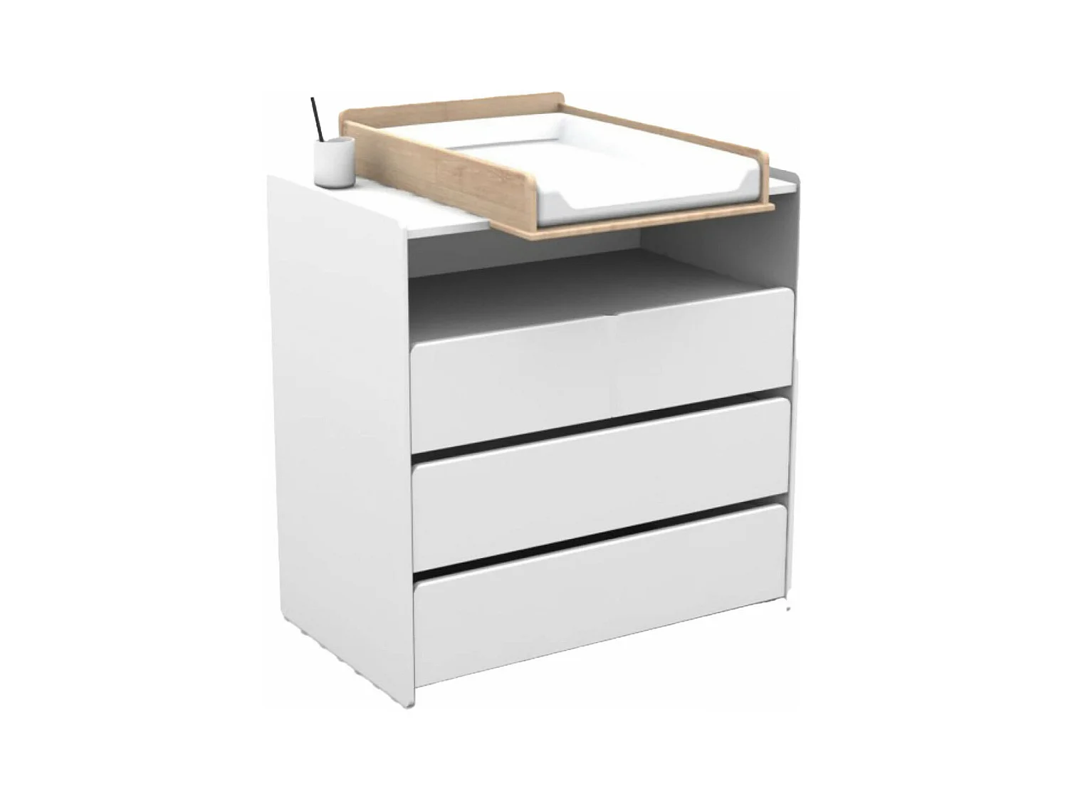 BODHI WHITE - Lit Bébé 60x120cm + Pack Commode + Armoire 2P + Etagère