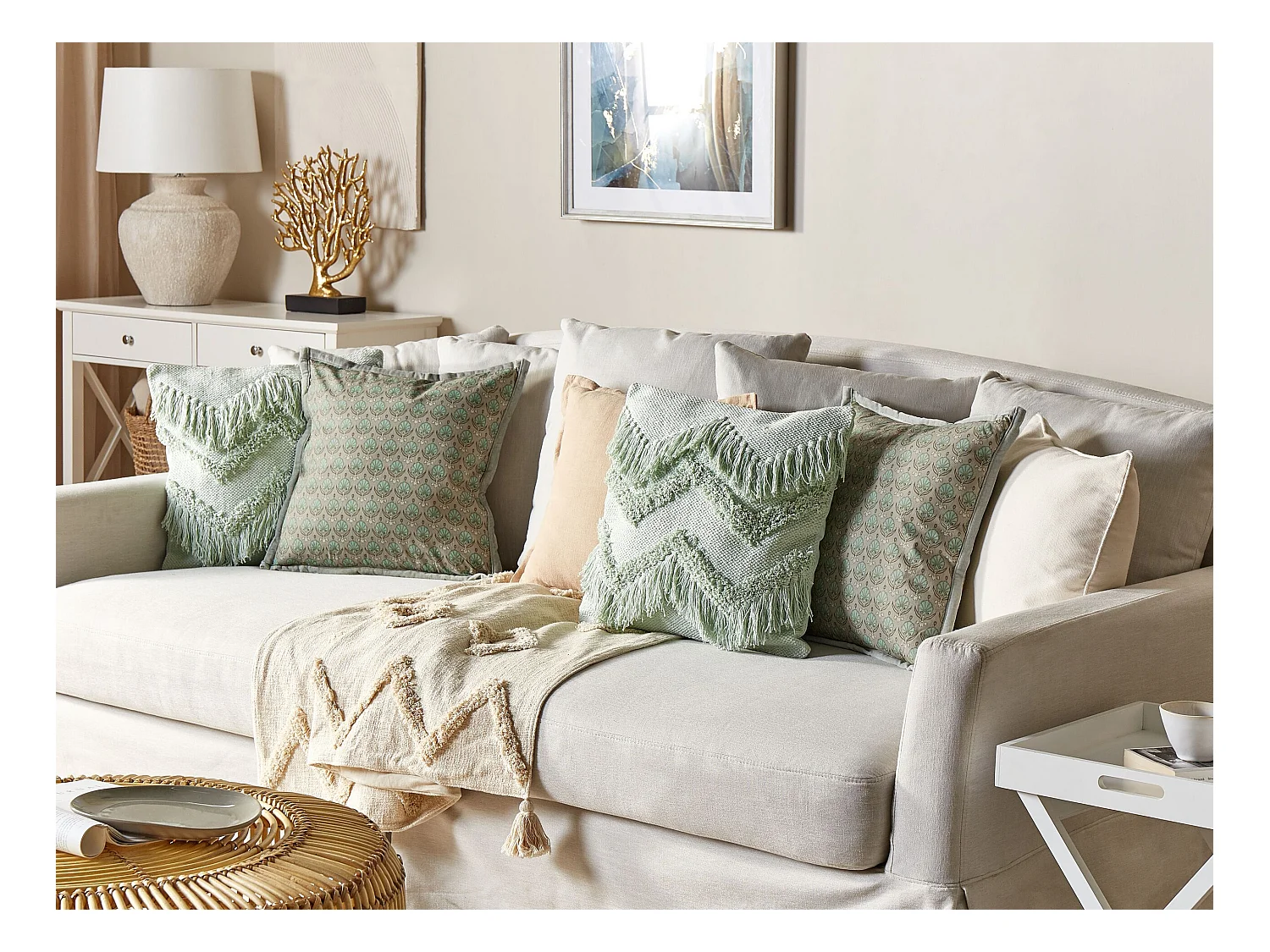 Coussin PICTUS Velours 45 x 45 cm Vert Motif de plante