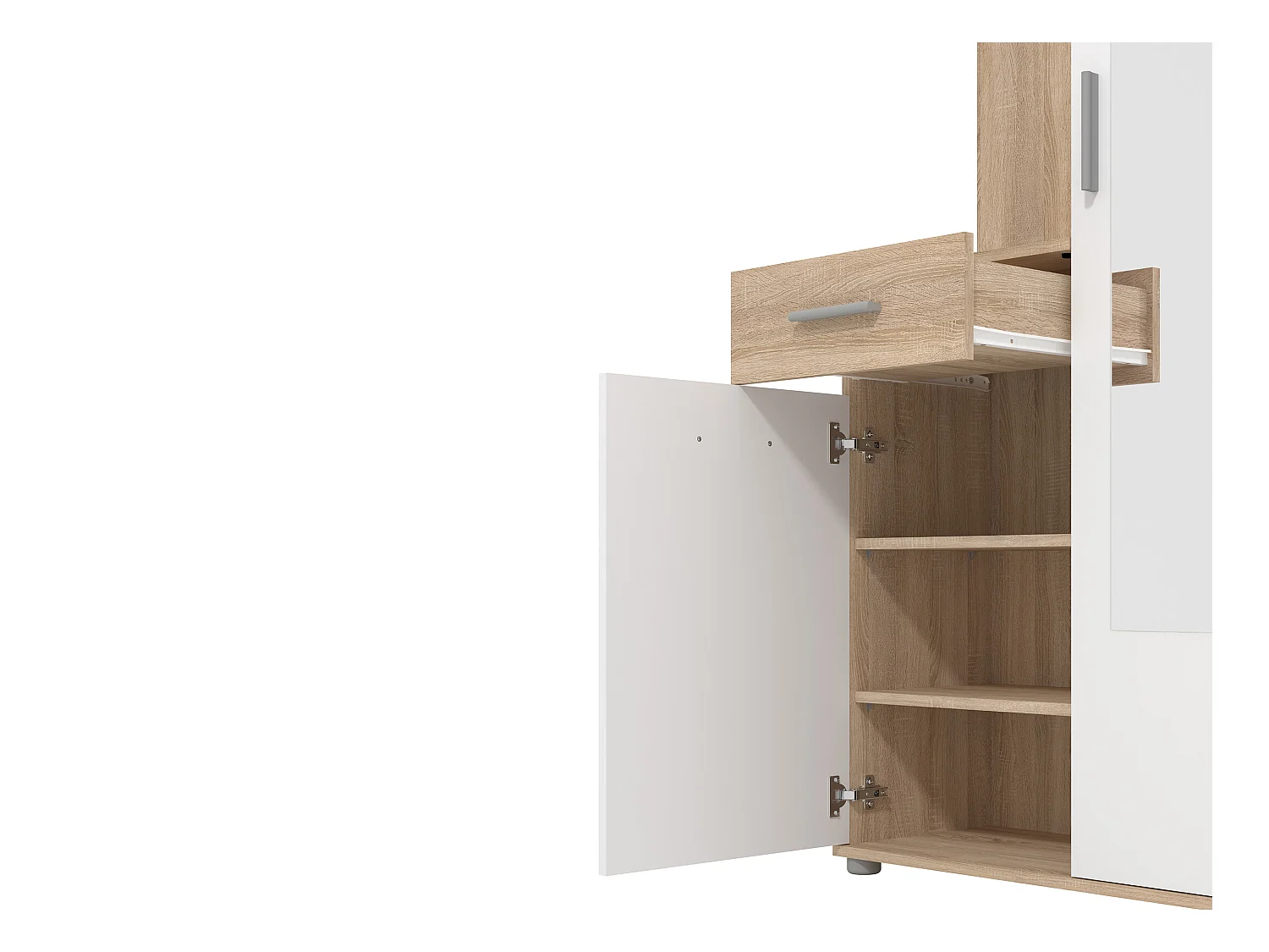 Szafa 3-drzwiowa, 1 szuflada i 1 lustro – Kolor naturalny i biały - CAMOLA