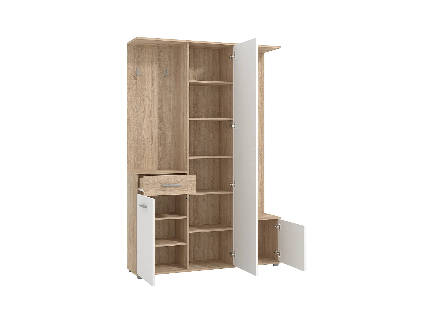 Szafa 3-drzwiowa, 1 szuflada i 1 lustro – Kolor naturalny i biały - CAMOLA