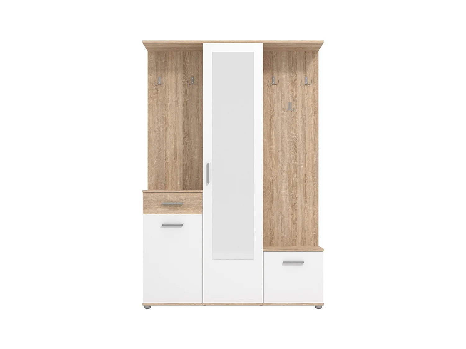 Szafa 3-drzwiowa, 1 szuflada i 1 lustro – Kolor naturalny i biały - CAMOLA