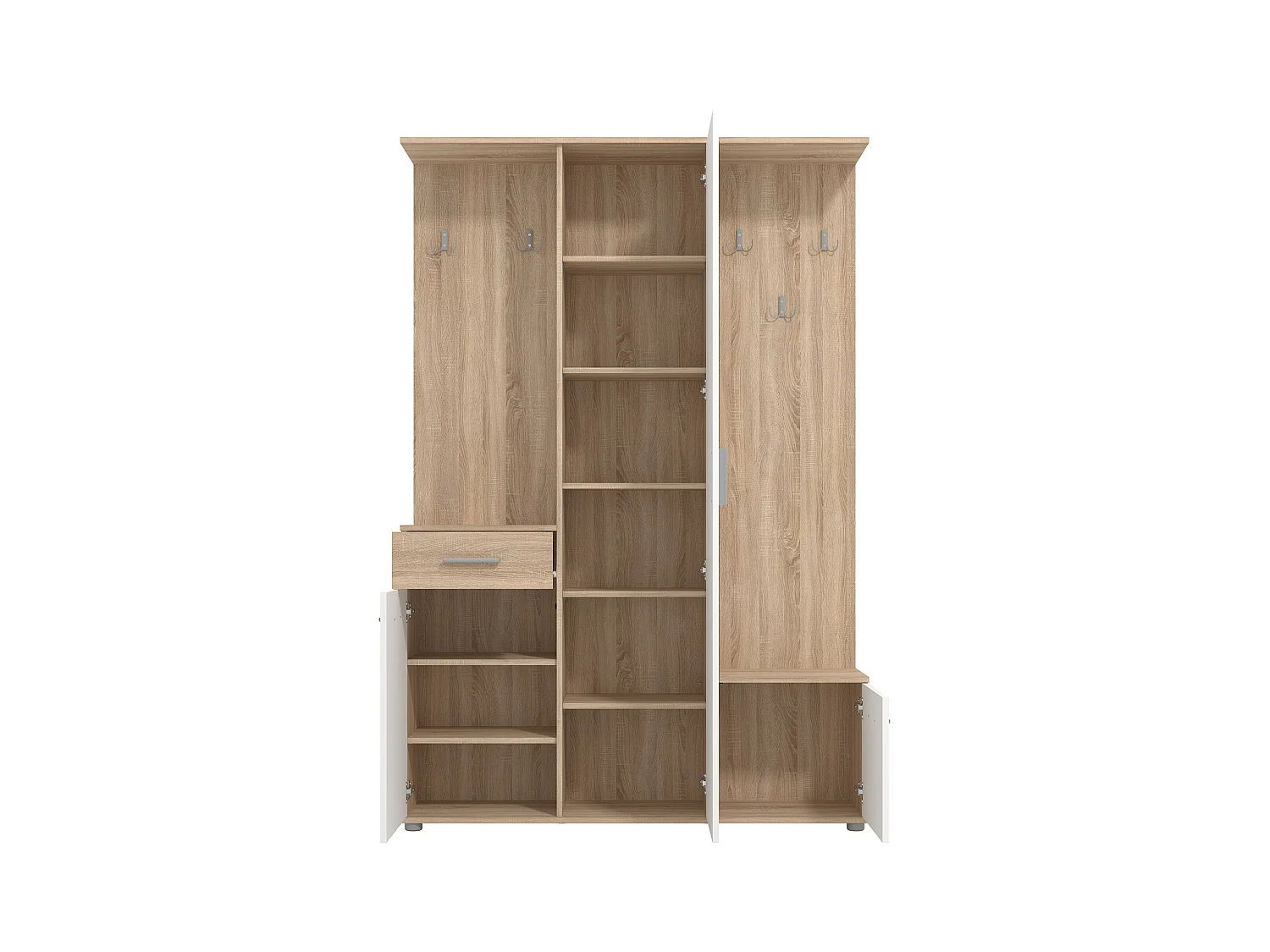 Szafa 3-drzwiowa, 1 szuflada i 1 lustro – Kolor naturalny i biały - CAMOLA