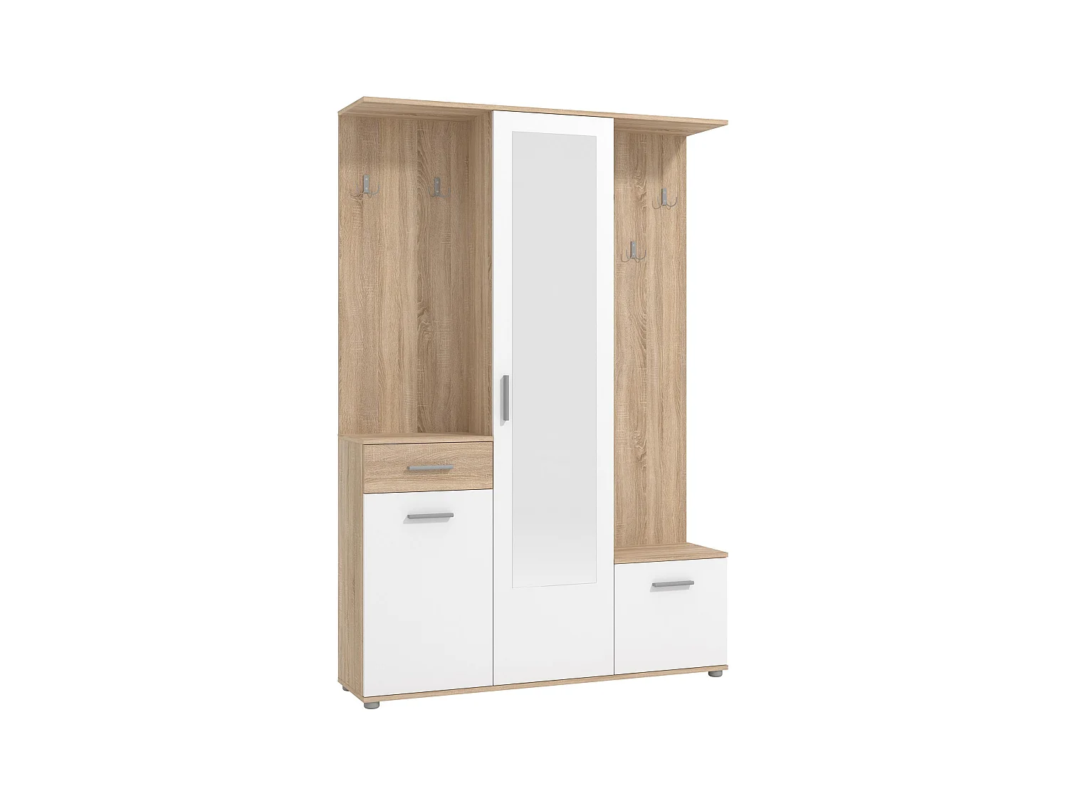 Szafa 3-drzwiowa, 1 szuflada i 1 lustro – Kolor naturalny i biały - CAMOLA