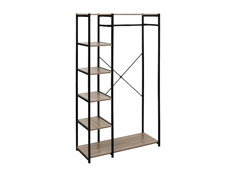 Penderie "5 Étagères" 170cm Noir & Naturel
