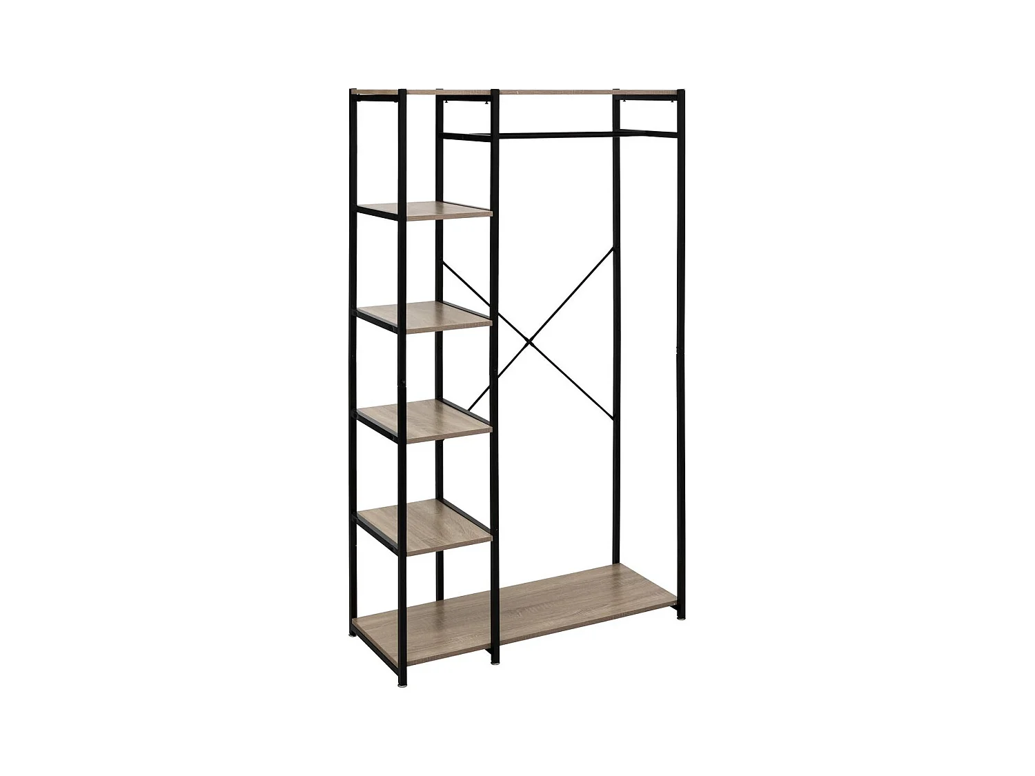 Vestidor Abierto Aliaj 5 estantes 1 Barra Negro Roble Claro 100x169 cm