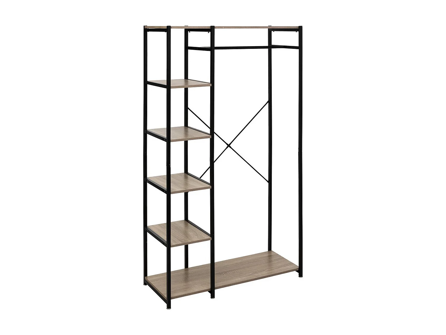 Penderie "5 Étagères" 170cm Noir & Naturel
