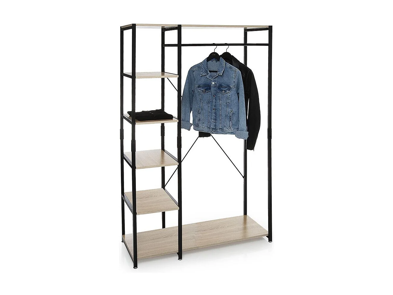 Penderie "5 Étagères" 170cm Noir & Naturel