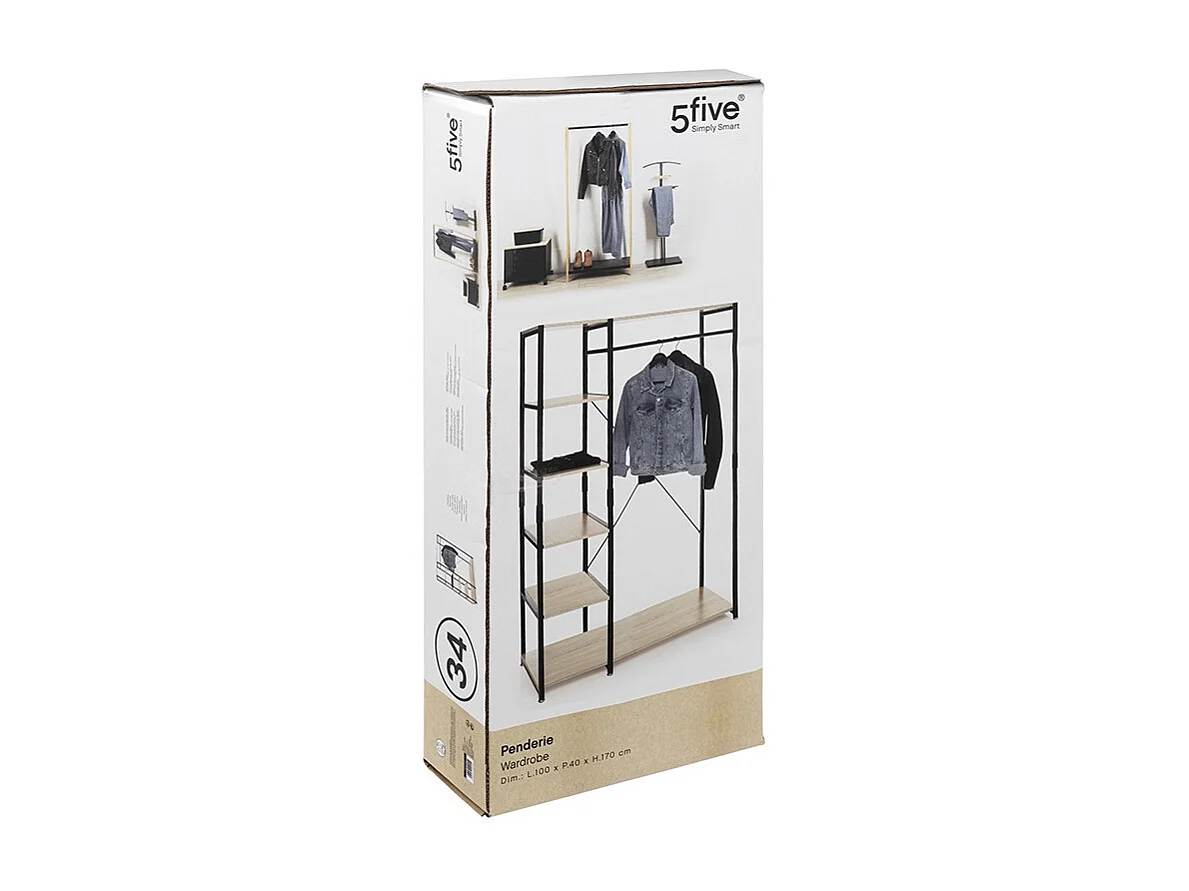 Aliaj Open Dresser Room 5 Prateleiras 1 Bar Carvalho Preto Claro 100x169 cm