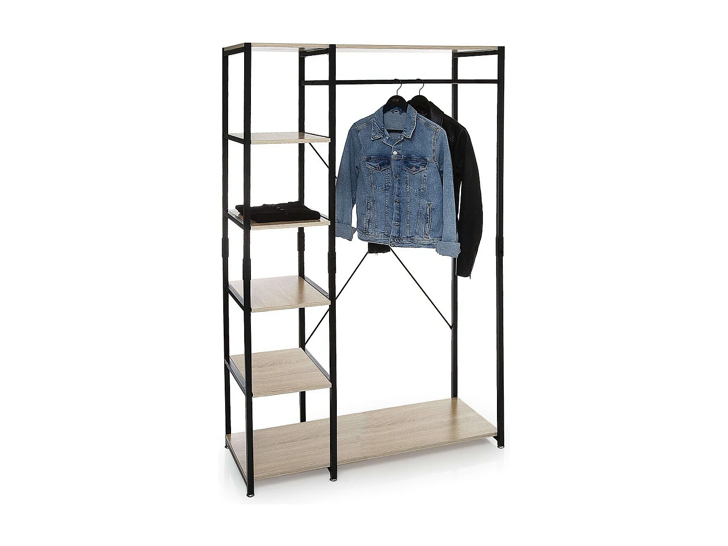 Aliaj Open Dresser Room 5 Prateleiras 1 Bar Carvalho Preto Claro 100x169 cm