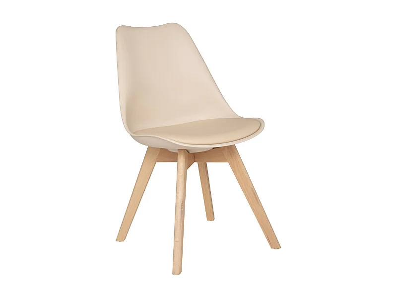 Chaise de table Assise Beige et Pieds en Bois de Hêtre