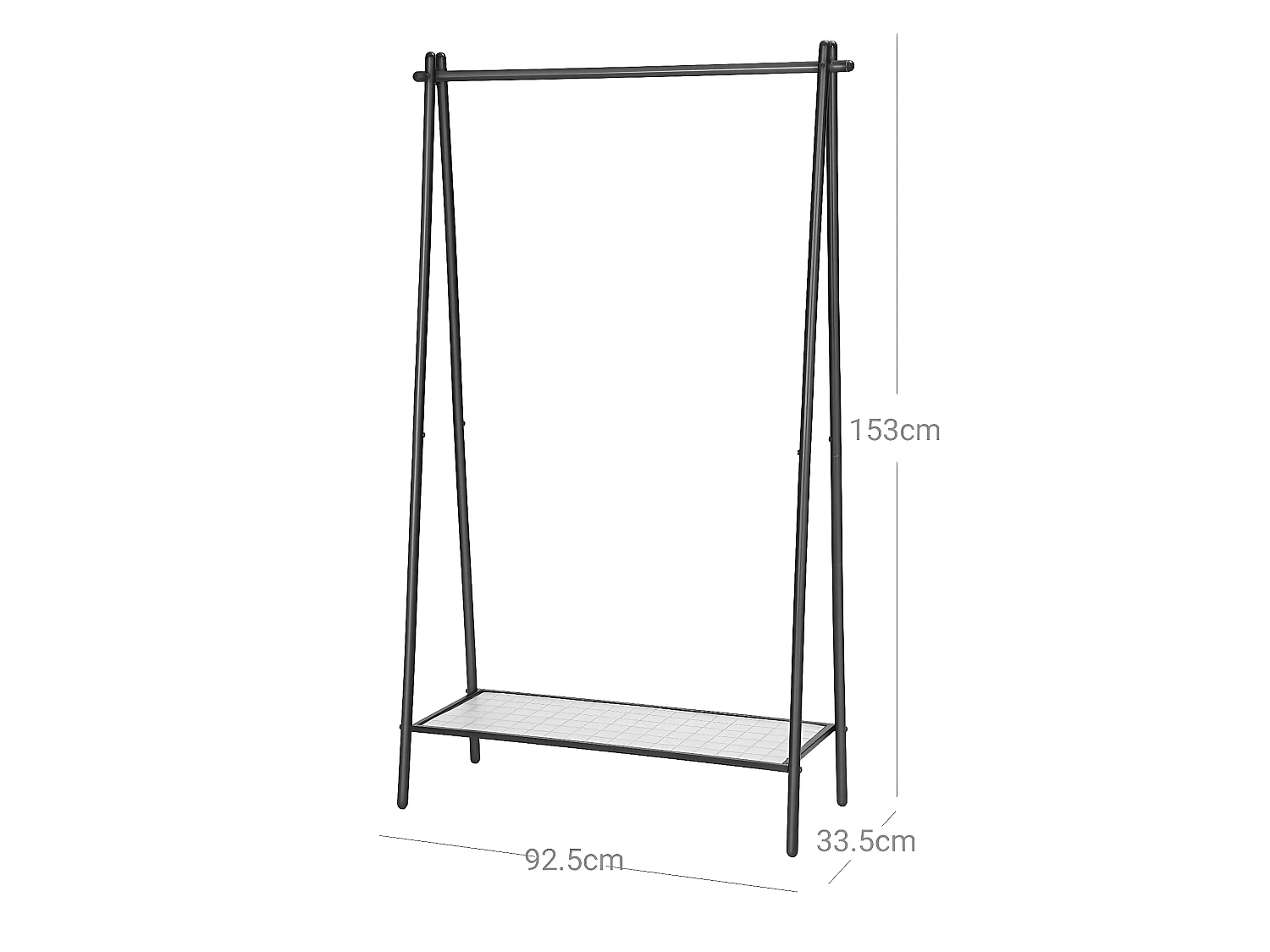 Portemanteau métallique portant à vêtements avec tringle étagère inférieure style sobre pour chambre dressing vestiaire 153 cm noir mat 12_0003072
