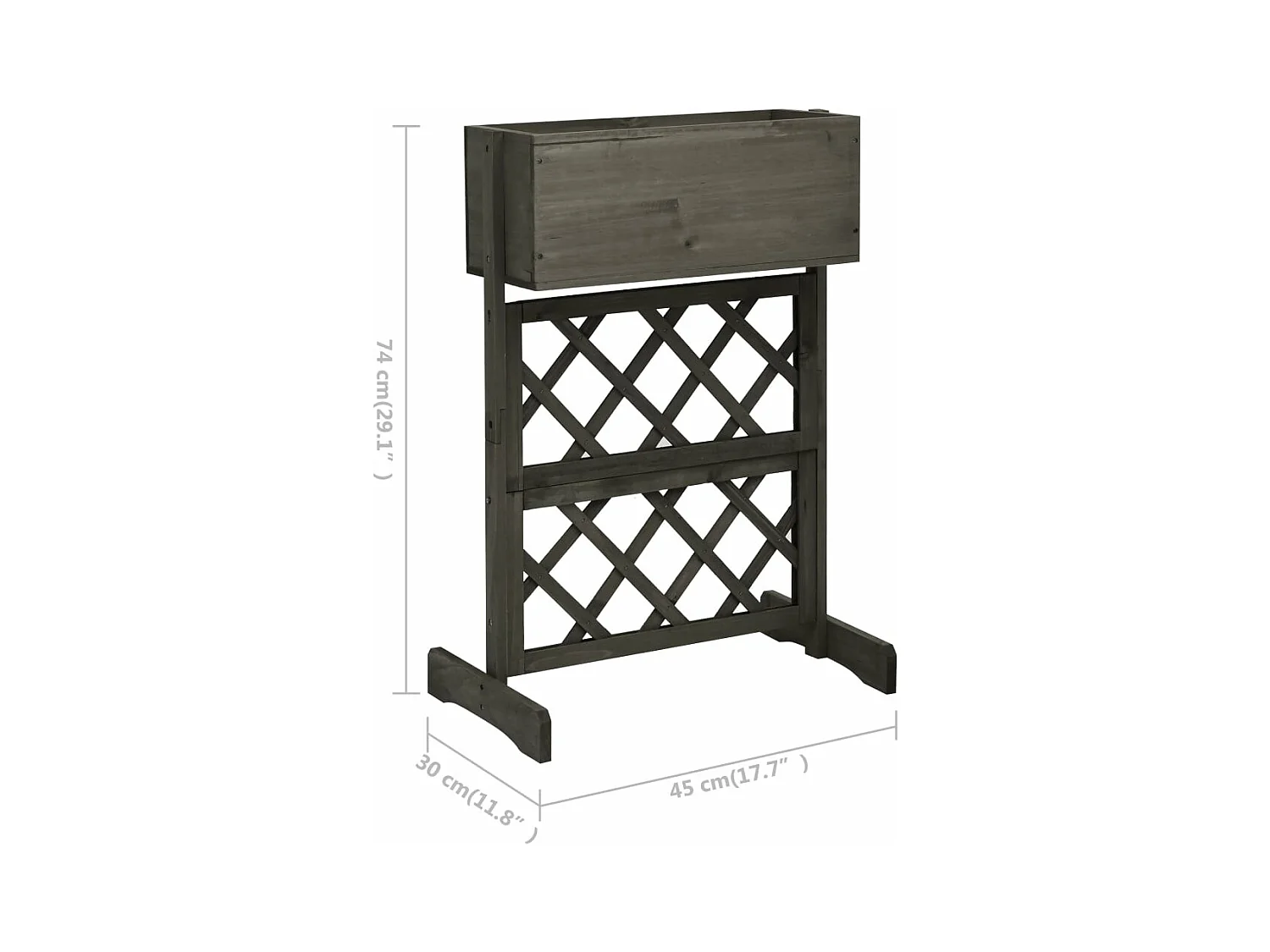 Jardinera enrejada de jardín gris 45 x 30 x 74 cm madera de abeto 02_0000874