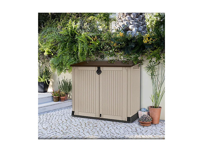 Coffre jardin en résine "Caracas" - 880L - 132 x 71.5 x 113.5 cm - Beige
