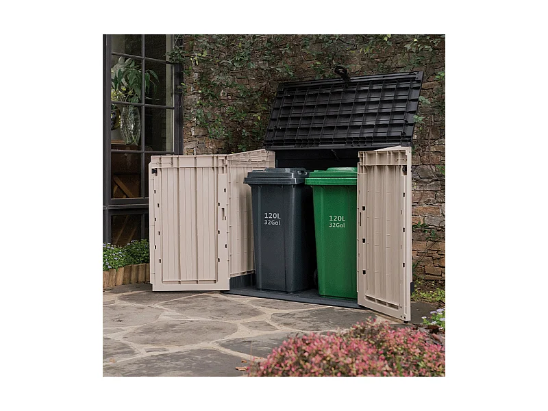 Coffre jardin en résine "Caracas" - 880L - 132 x 71.5 x 113.5 cm - Beige