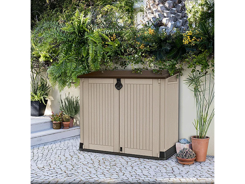 Coffre jardin en résine "Caracas" - 880L - 132 x 71.5 x 113.5 cm - Beige
