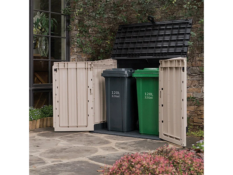 Coffre jardin en résine "Caracas" - 880L - 132 x 71.5 x 113.5 cm - Beige