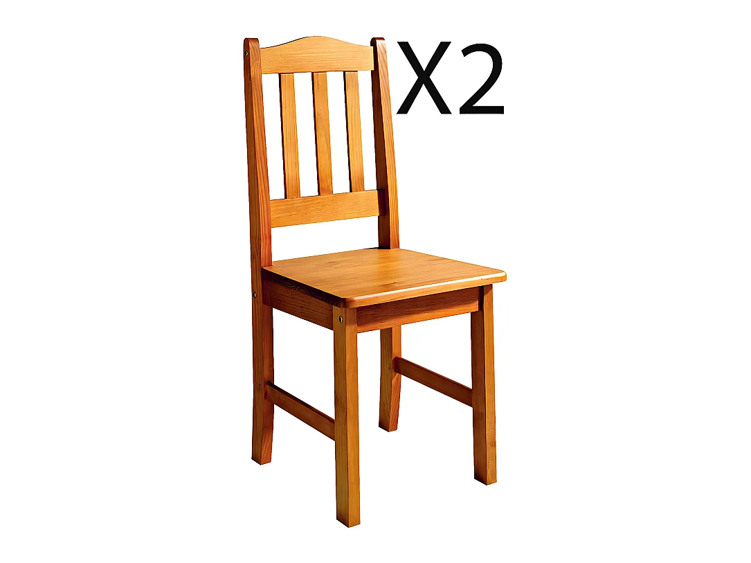 Lot de 2 chaises de salle à manger en pin massif coloris Miel - Longueur 42 x Profondeur 45 x Hauteur 100 cm