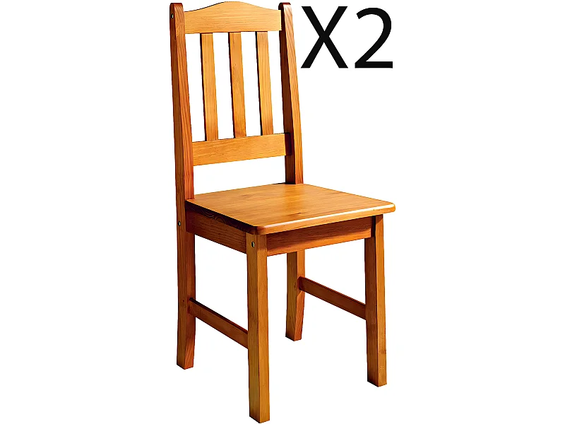 Lot de 2 chaises de salle à manger en pin massif coloris Miel - Longueur 42 x Profondeur 45 x Hauteur 100 cm