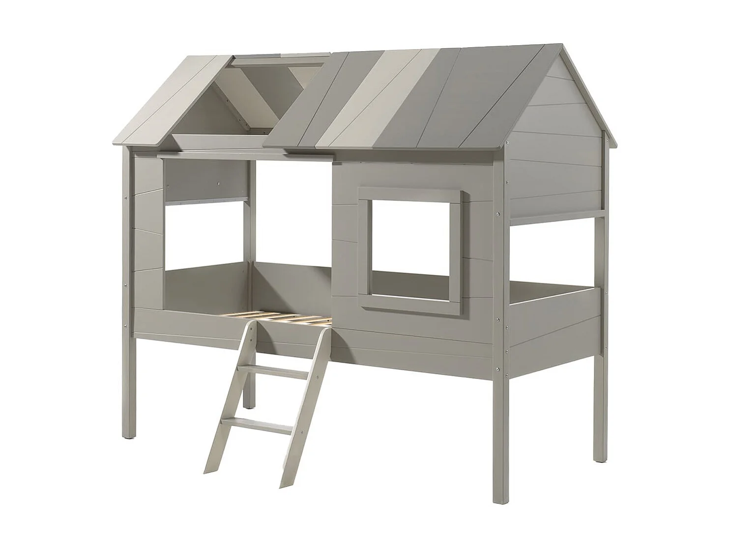 COOKIE - Lit Cabane Surélevé 90x200cm Gris Beige avec Sommier