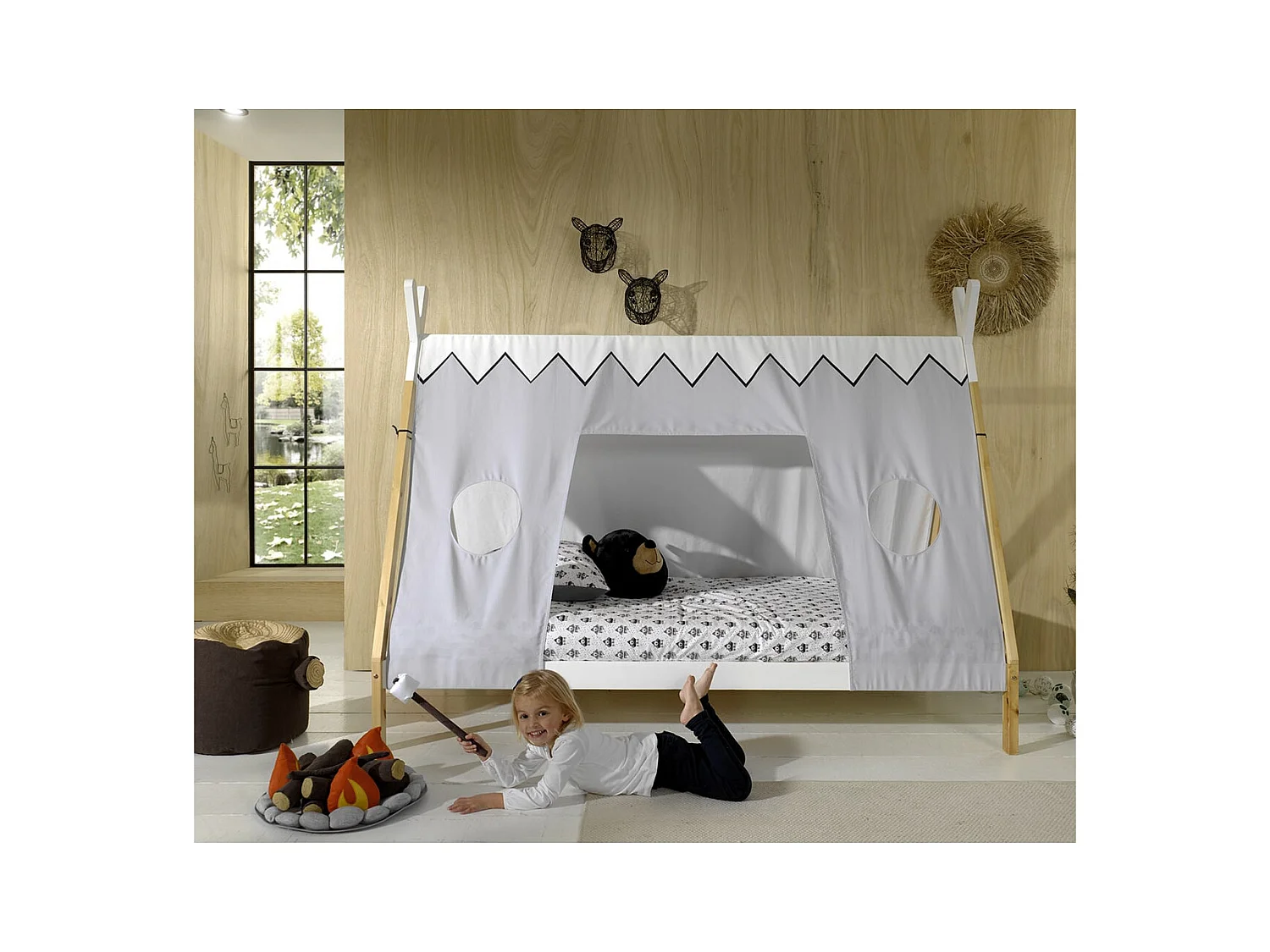 FLITT - Lit 90x200cm Forme Tipi avec Toile