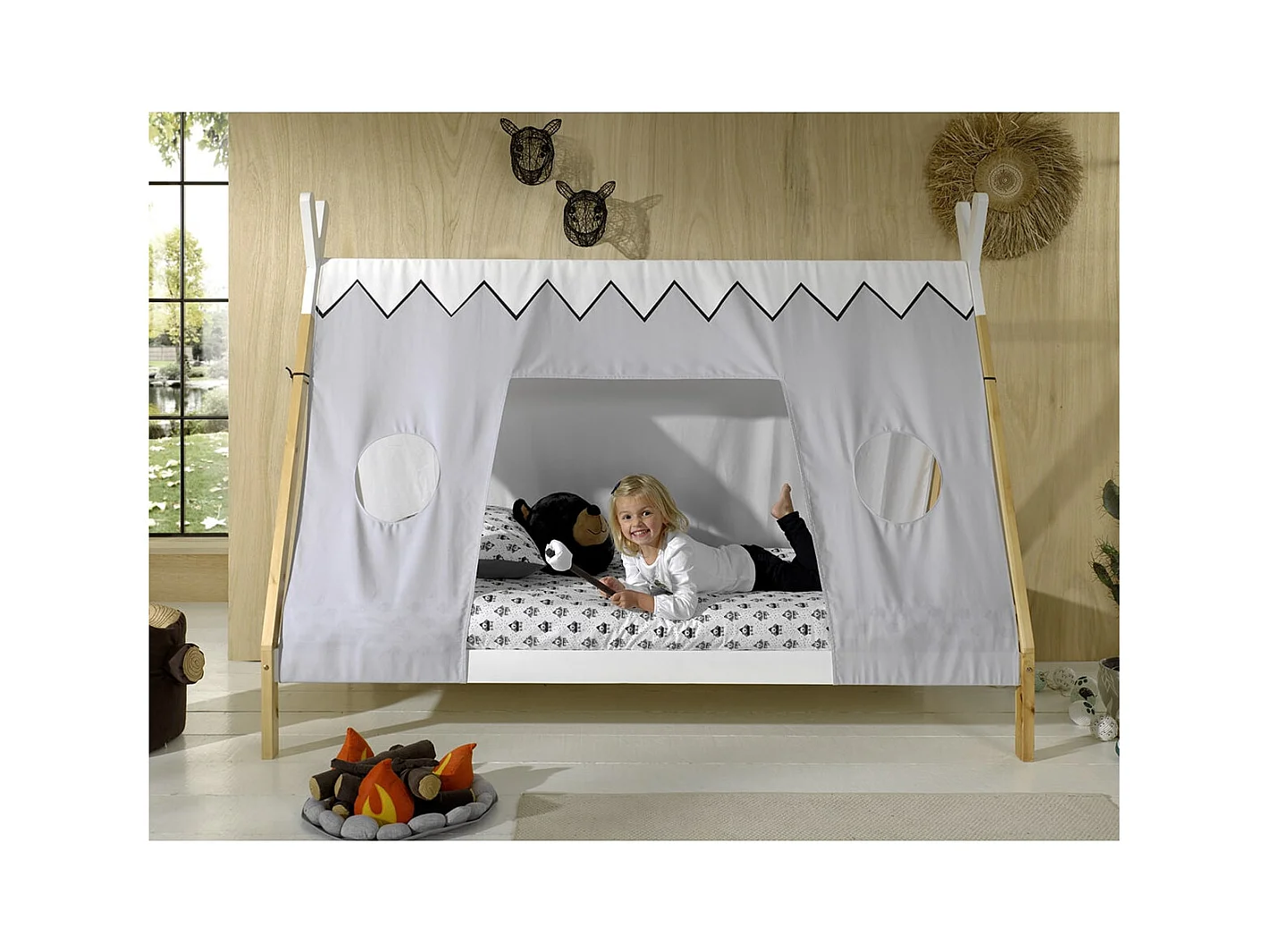 FLITT - Lit 90x200cm Forme Tipi avec Toile