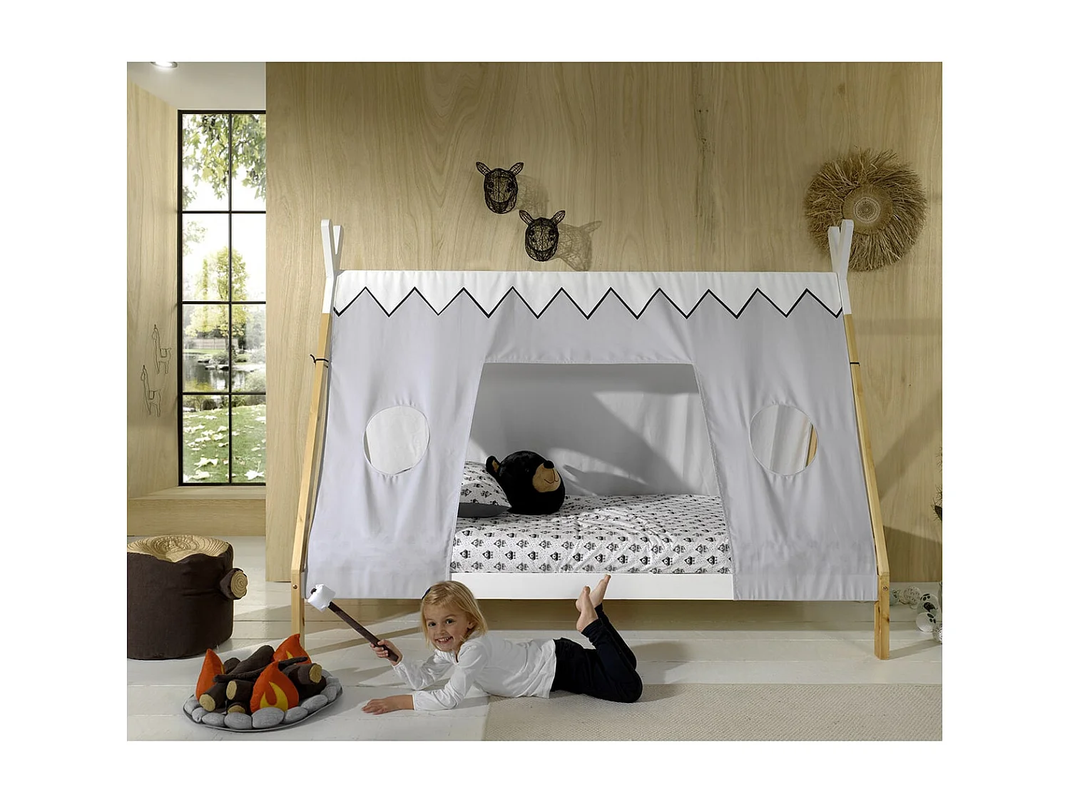 FLITT - Lit 90x200cm Forme Tipi avec Toile