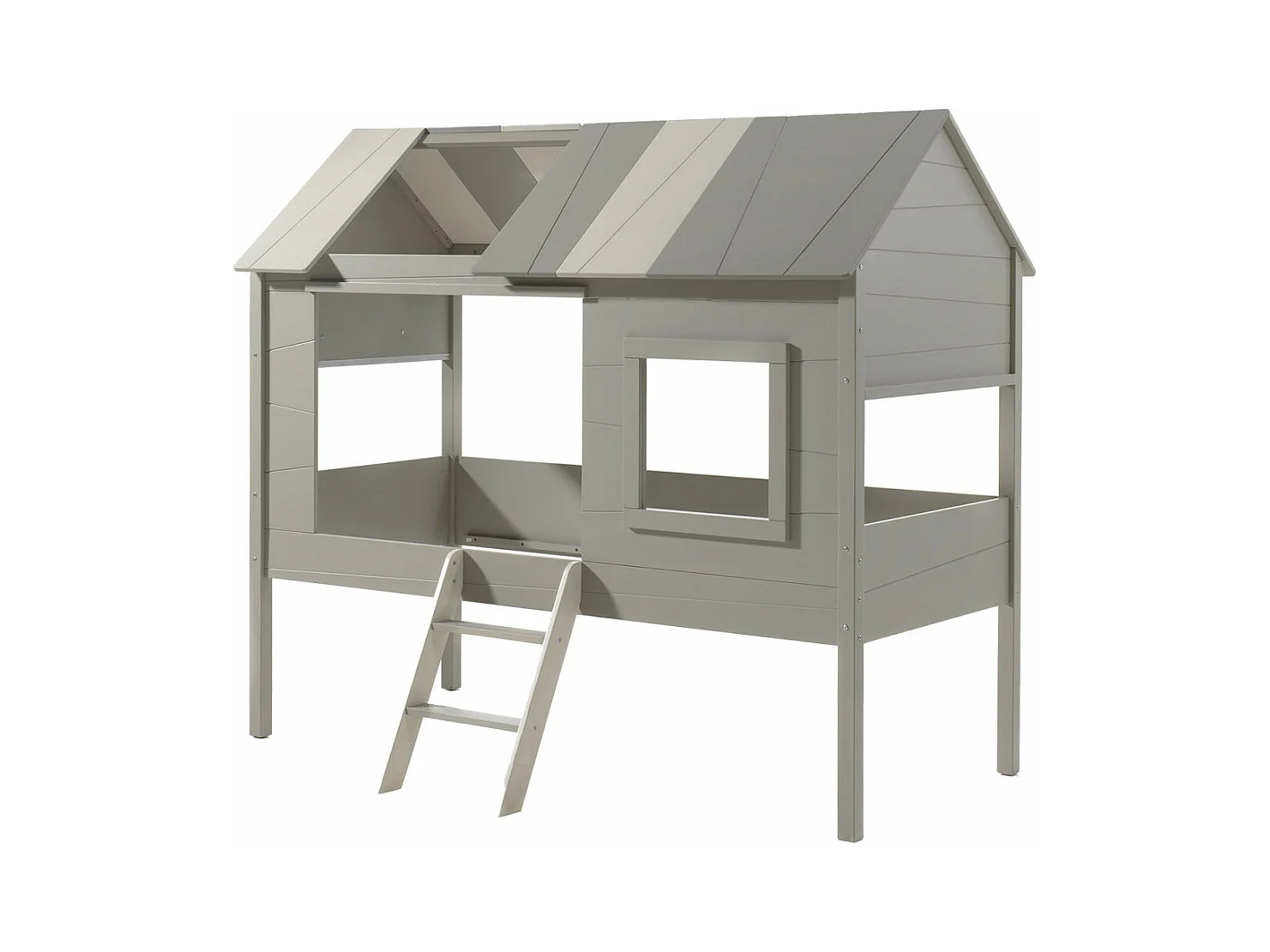 COOKIE - Lit Cabane Surélevé 90x200cm Gris et Beige