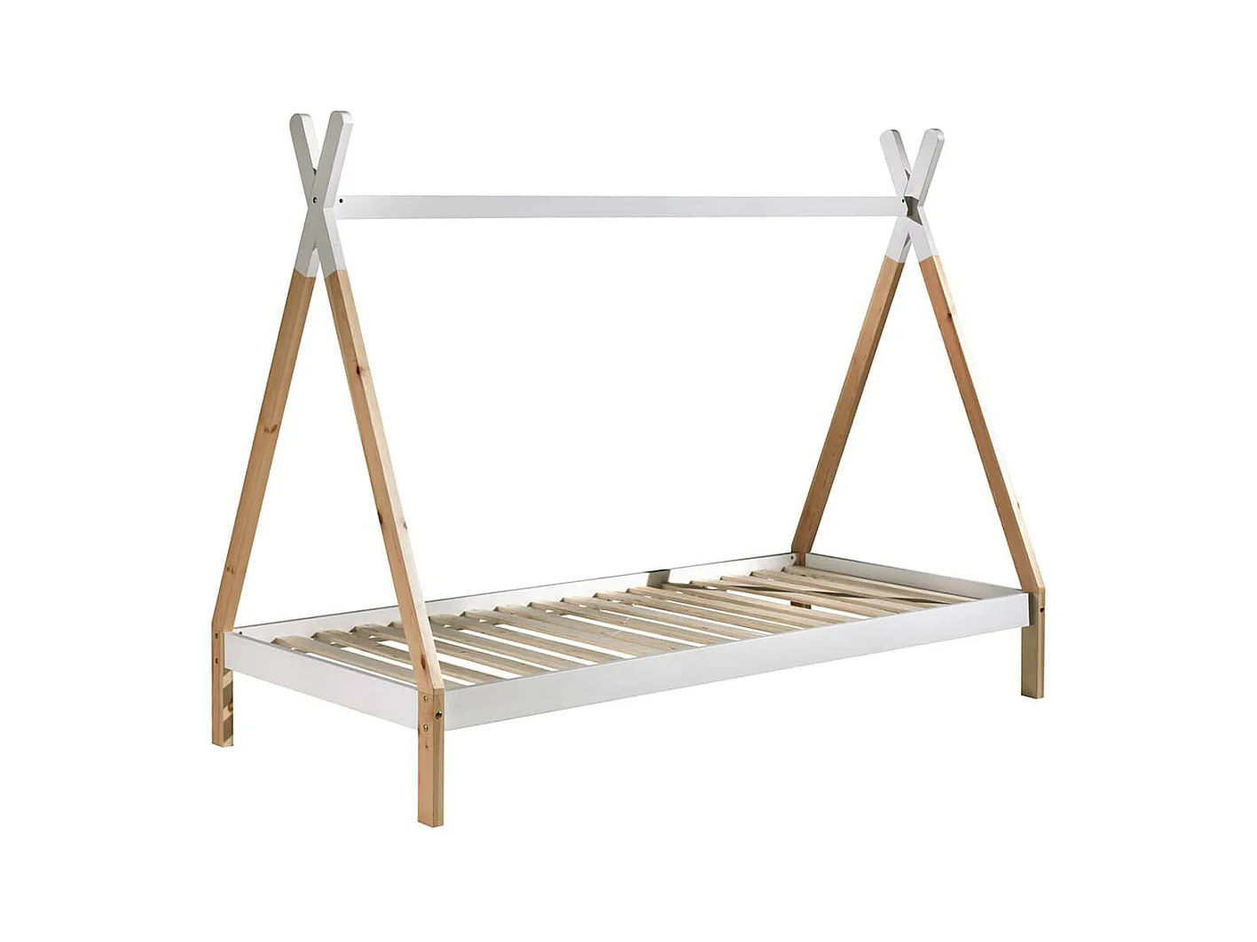 FLITT - Lit 90x200cm Blanc et Pin Forme Tipi