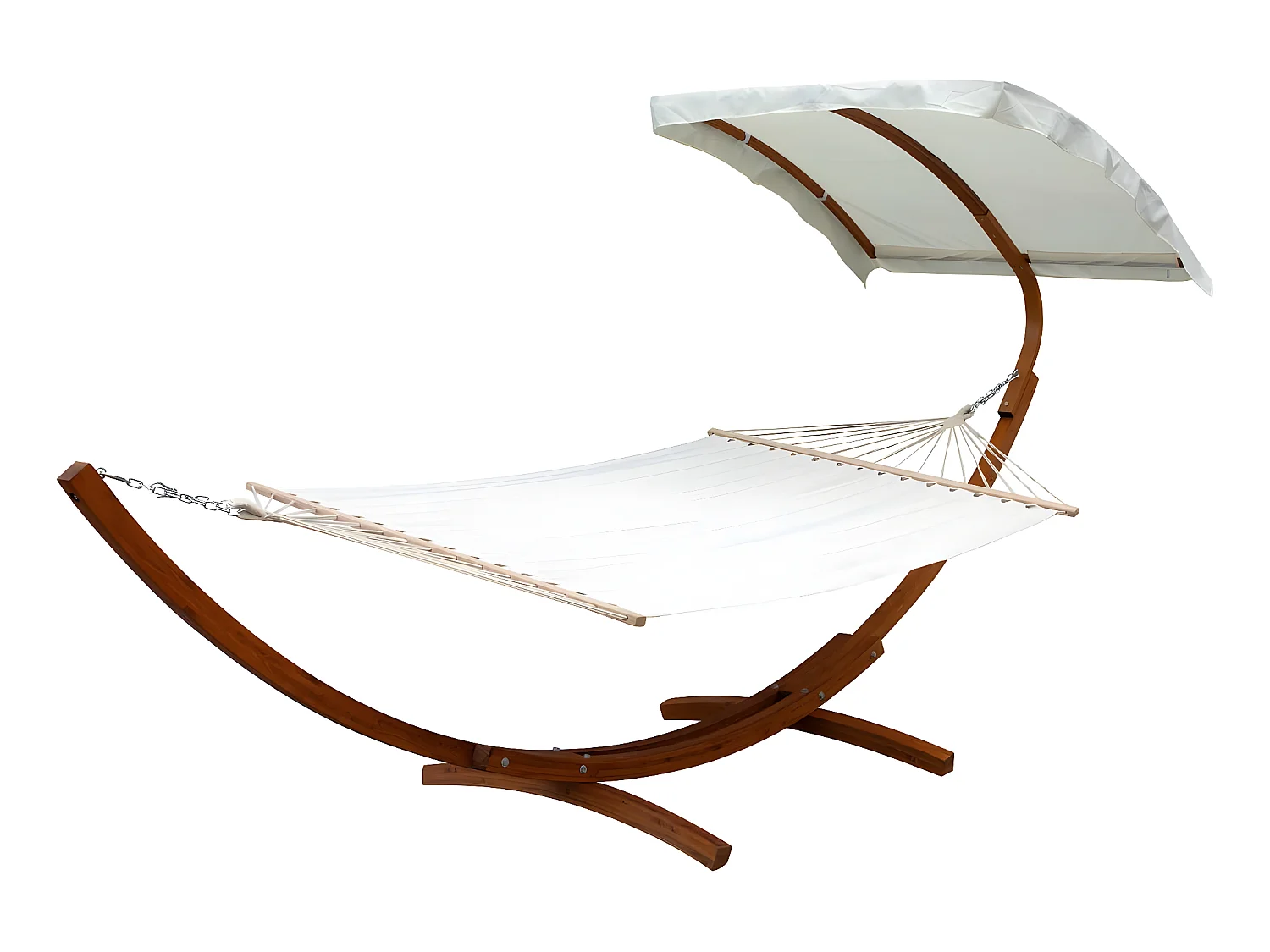 Hamaca de madera "Dallas XL" con toldo y tela de algodón - Ecru