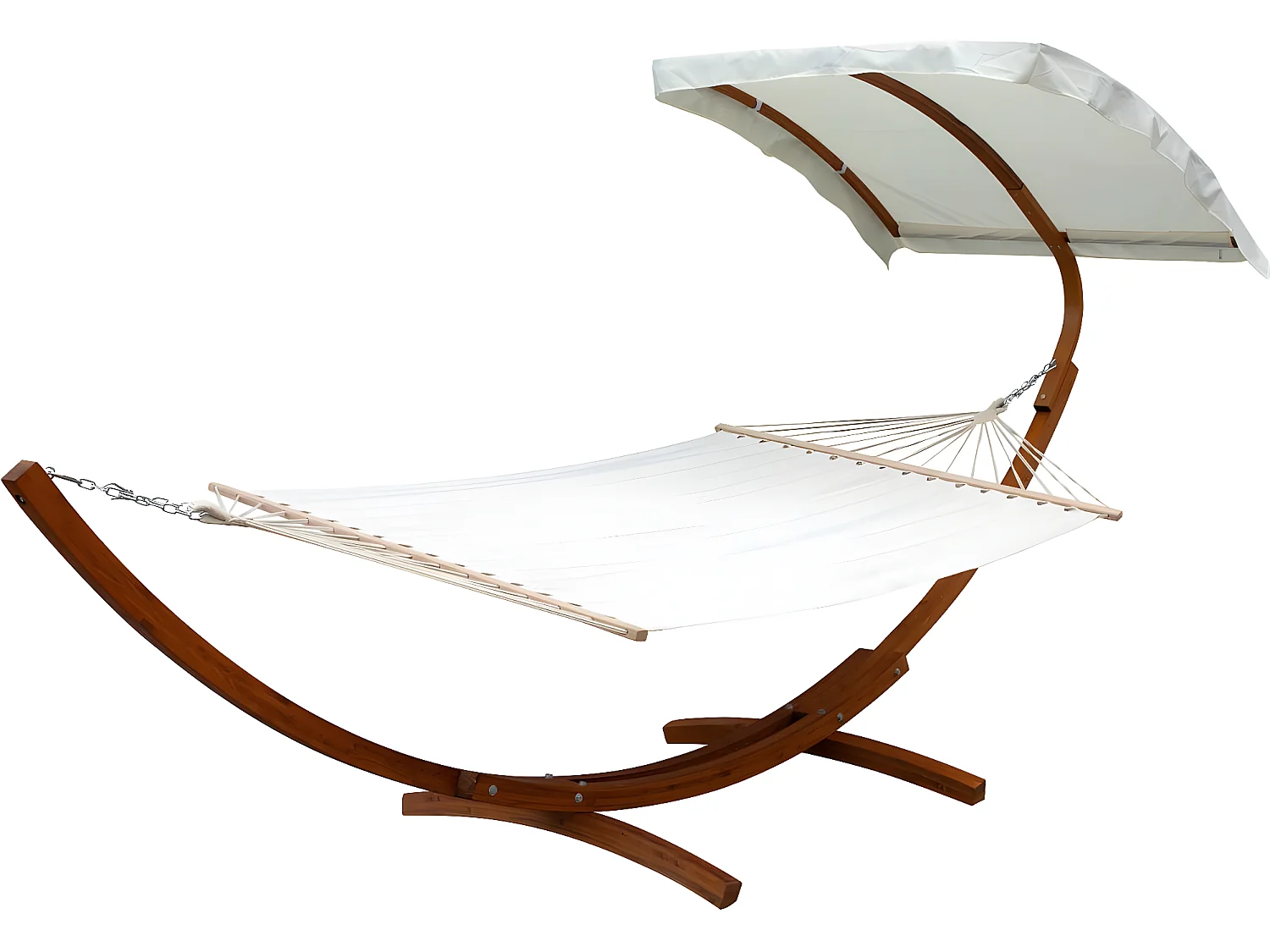 Hamaca de madera "Dallas XL" con toldo y tela de algodón - Ecru