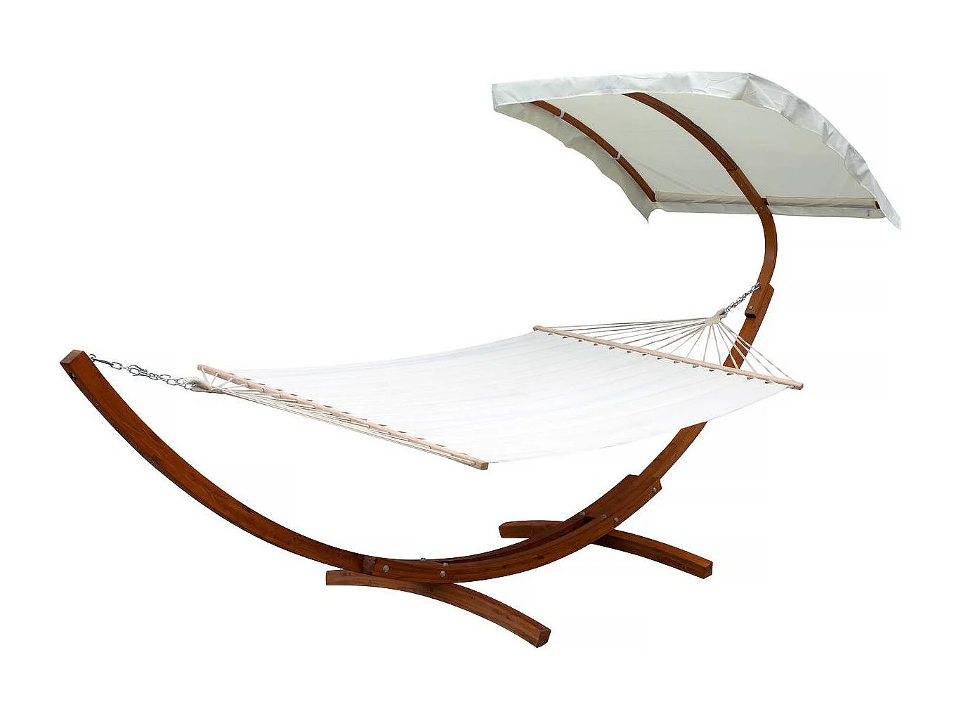 Hangmat met houten onderstel "Dallas XL"  - met katoenen doek en luifel - Ecru