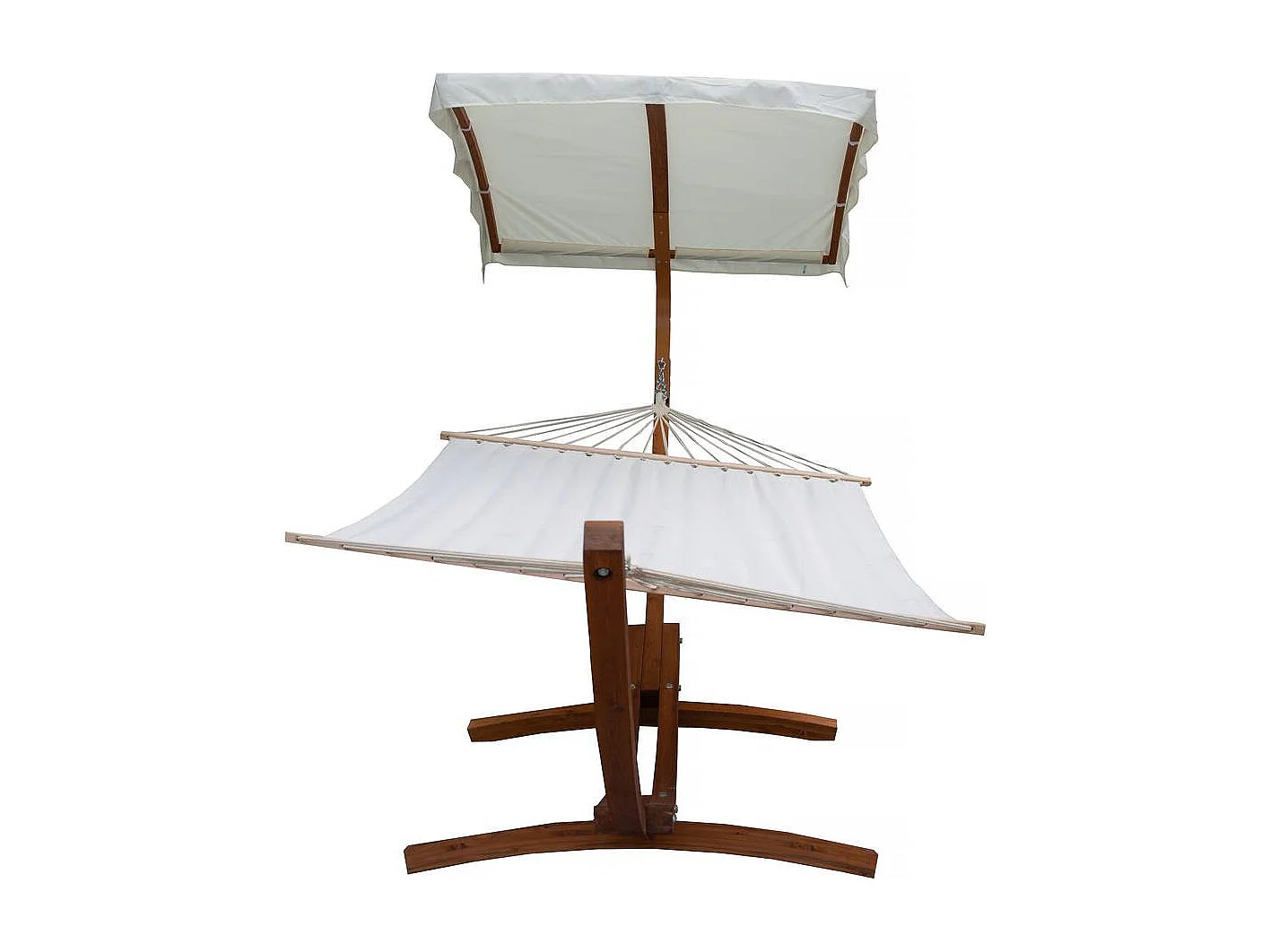 Hangmat met houten onderstel "Dallas XL"  - met katoenen doek en luifel - Ecru