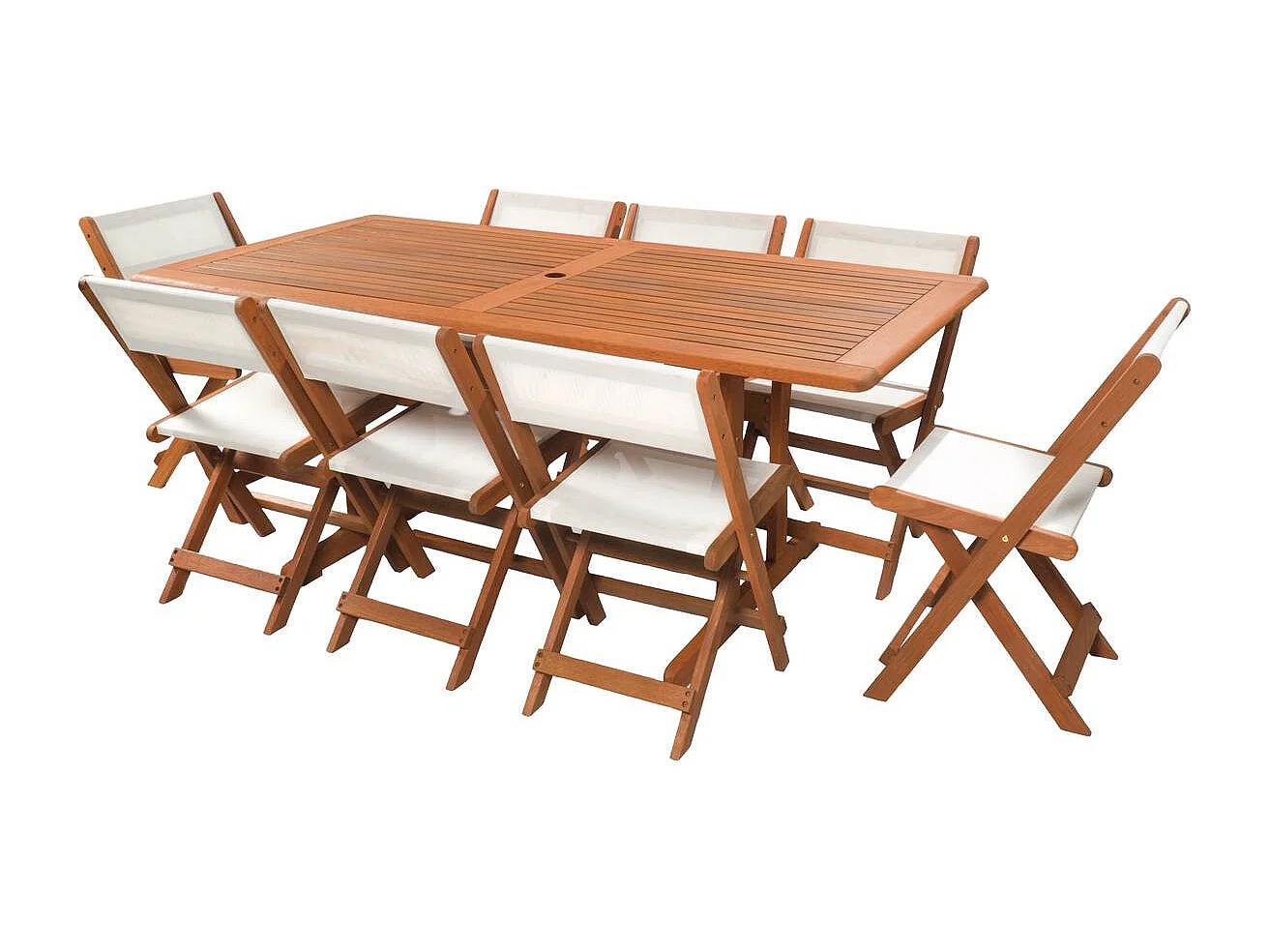 Salon de jardin repas "Séoul" - 1 Table + 8 chaises - Maple - Beige