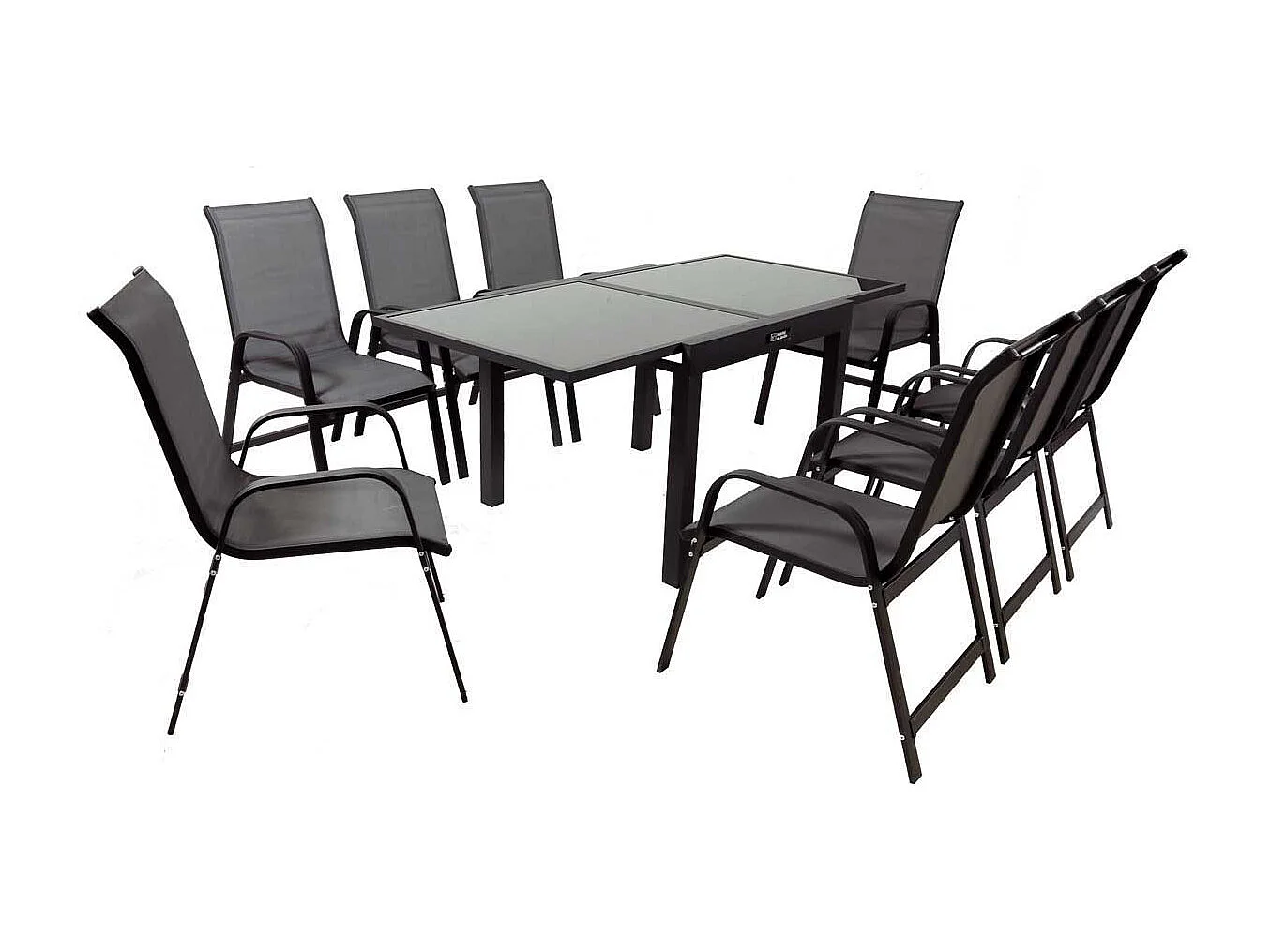 Salon de Jardin extensible luxe 90/180 "Porto 8" - Phoenix - Noir/Gris foncé - 1 Table 90/180 + 8 Fauteuils