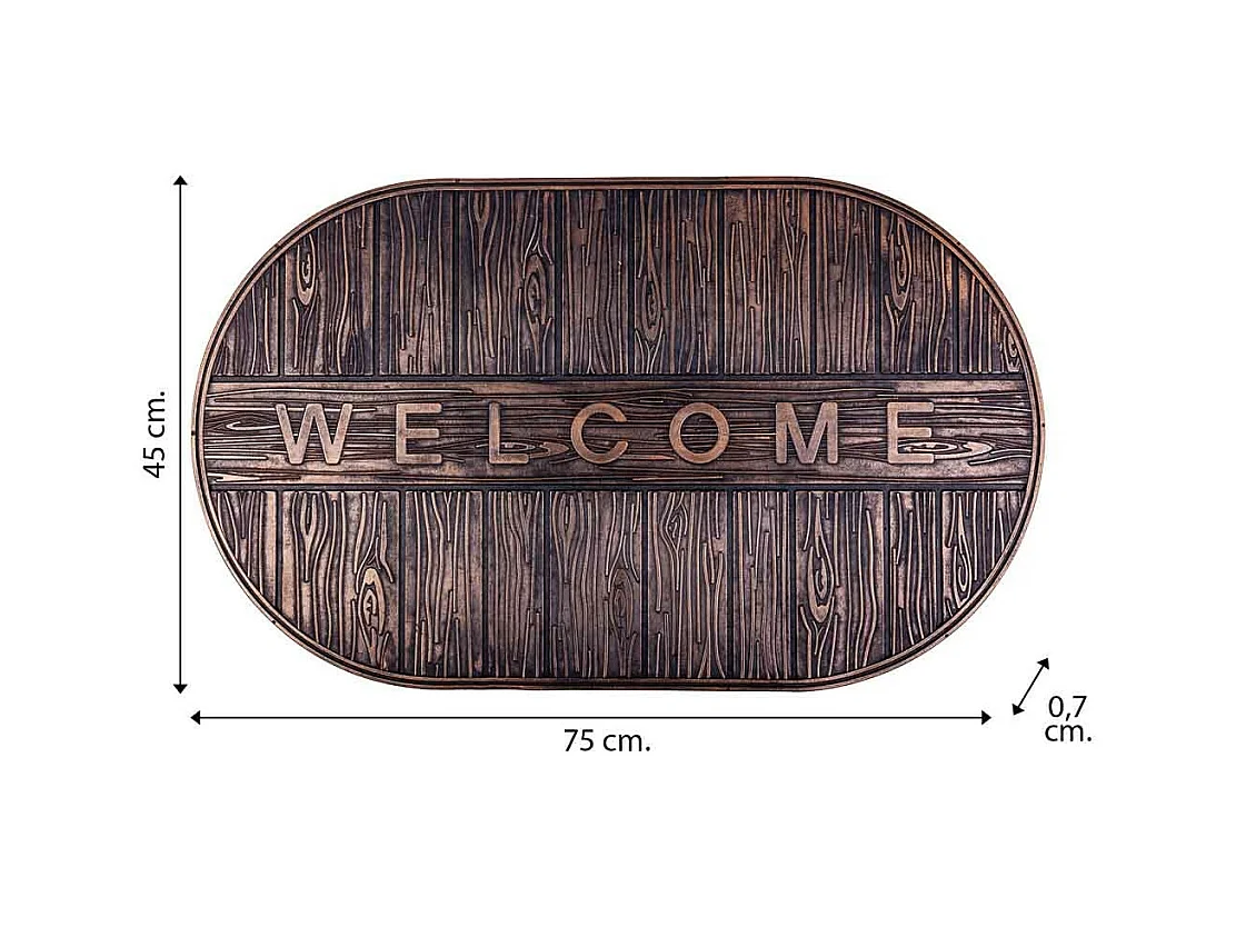 Felpudo de goma con texto cobrizo 45x75