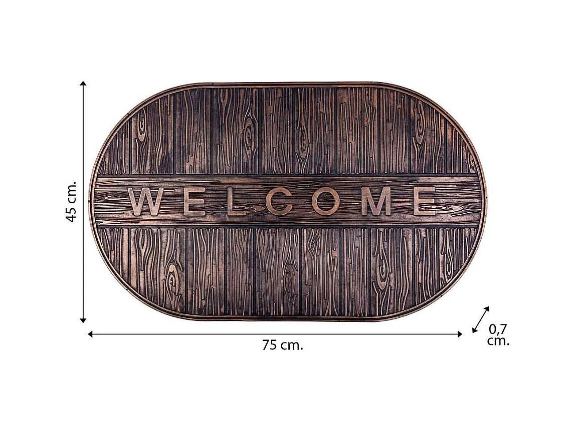 Felpudo de goma con texto cobrizo 45x75