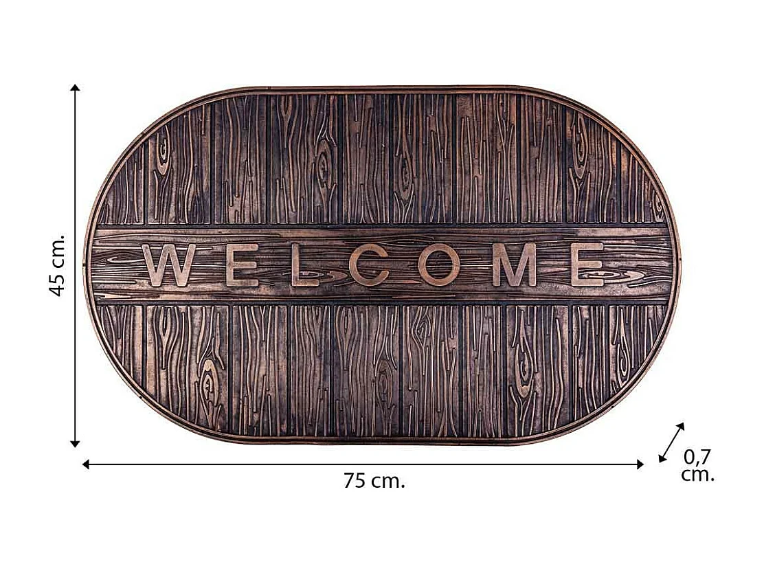 Felpudo de goma con texto cobrizo 45x75