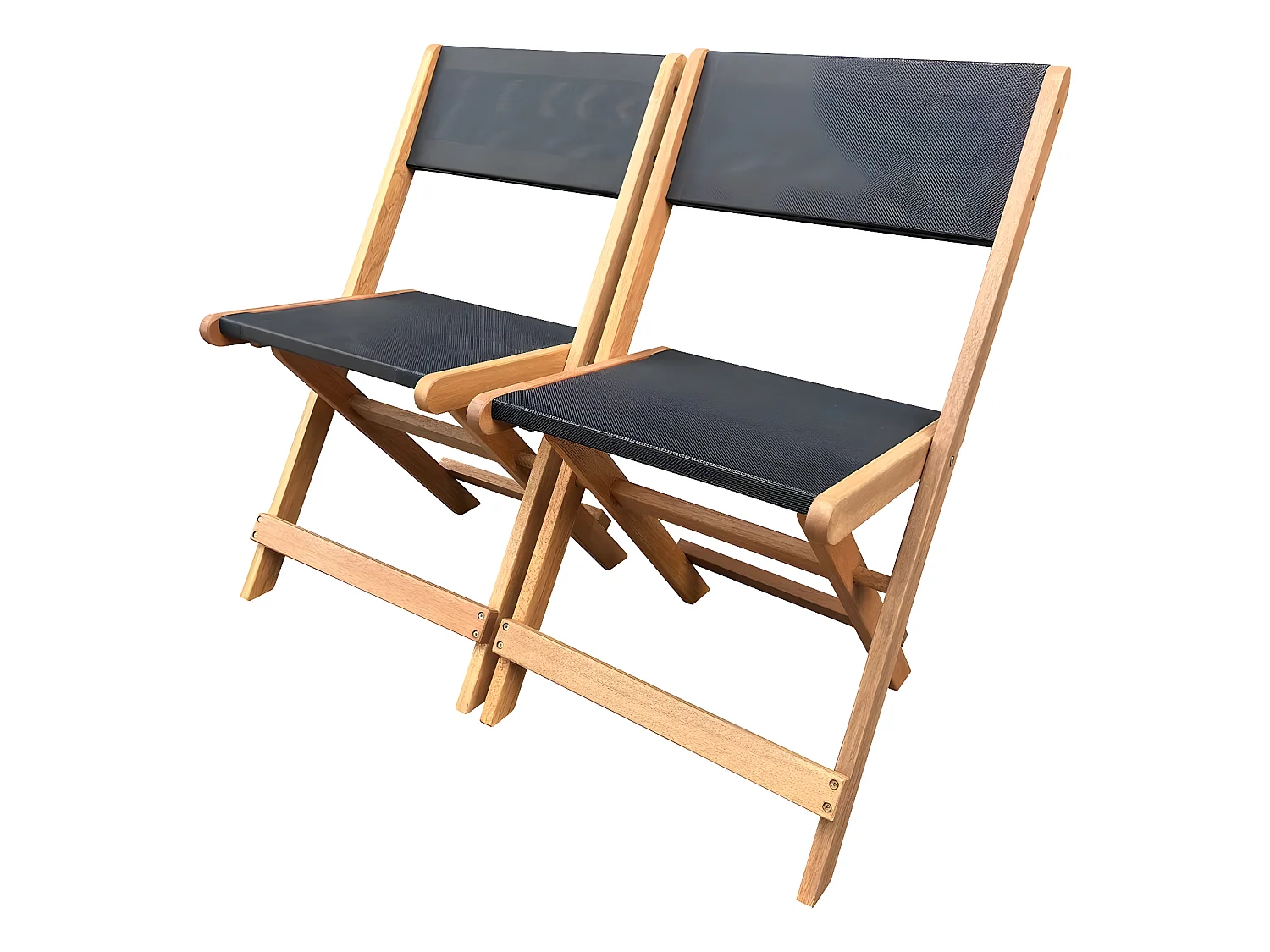 Chaise pliante en bois exotique "Seoul" - Maple - Noir - Lot de 2