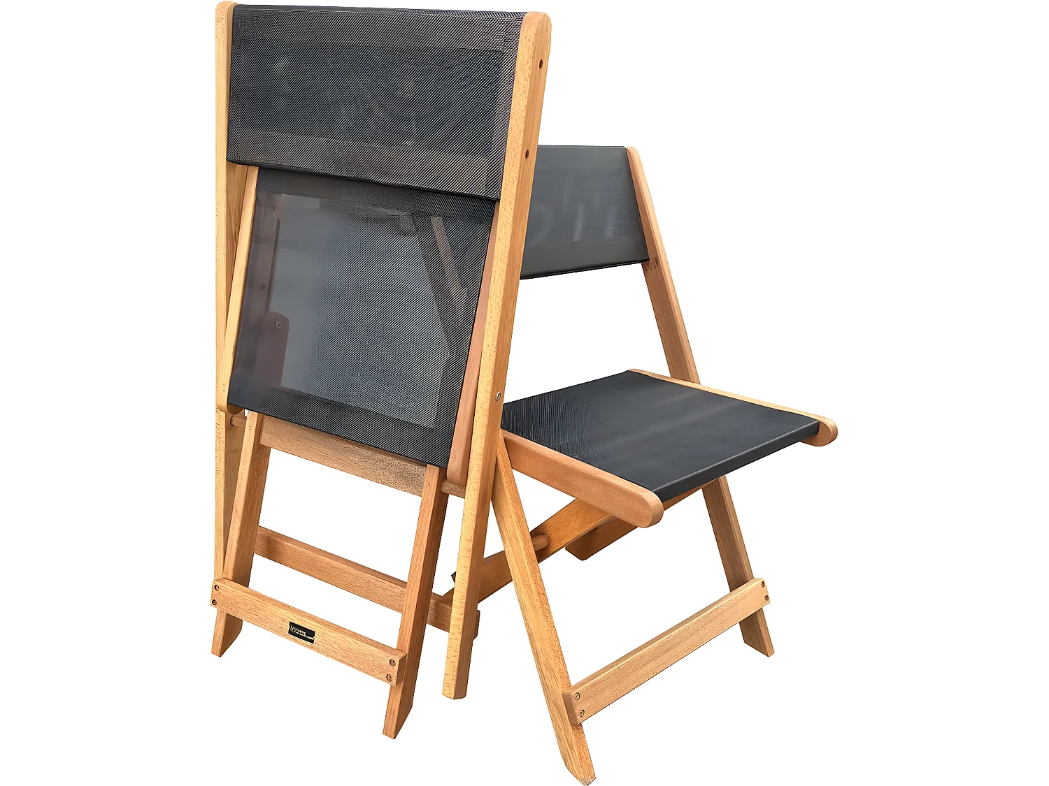 Tuinstoel stoel inklapbaar hardhout "Seoul" - Maple - Zwart - Set 2 stuks