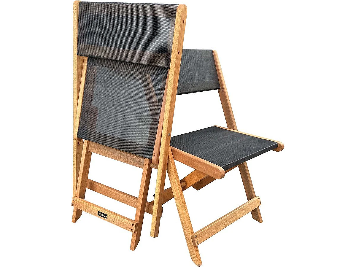 Chaise pliante en bois exotique "Seoul" - Maple - Noir - Lot de 2