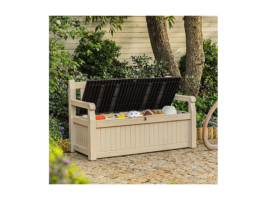 Coffre-banc jardin résine "Bogota" - 265 L - 140 x 60 x 84 cm - Beige