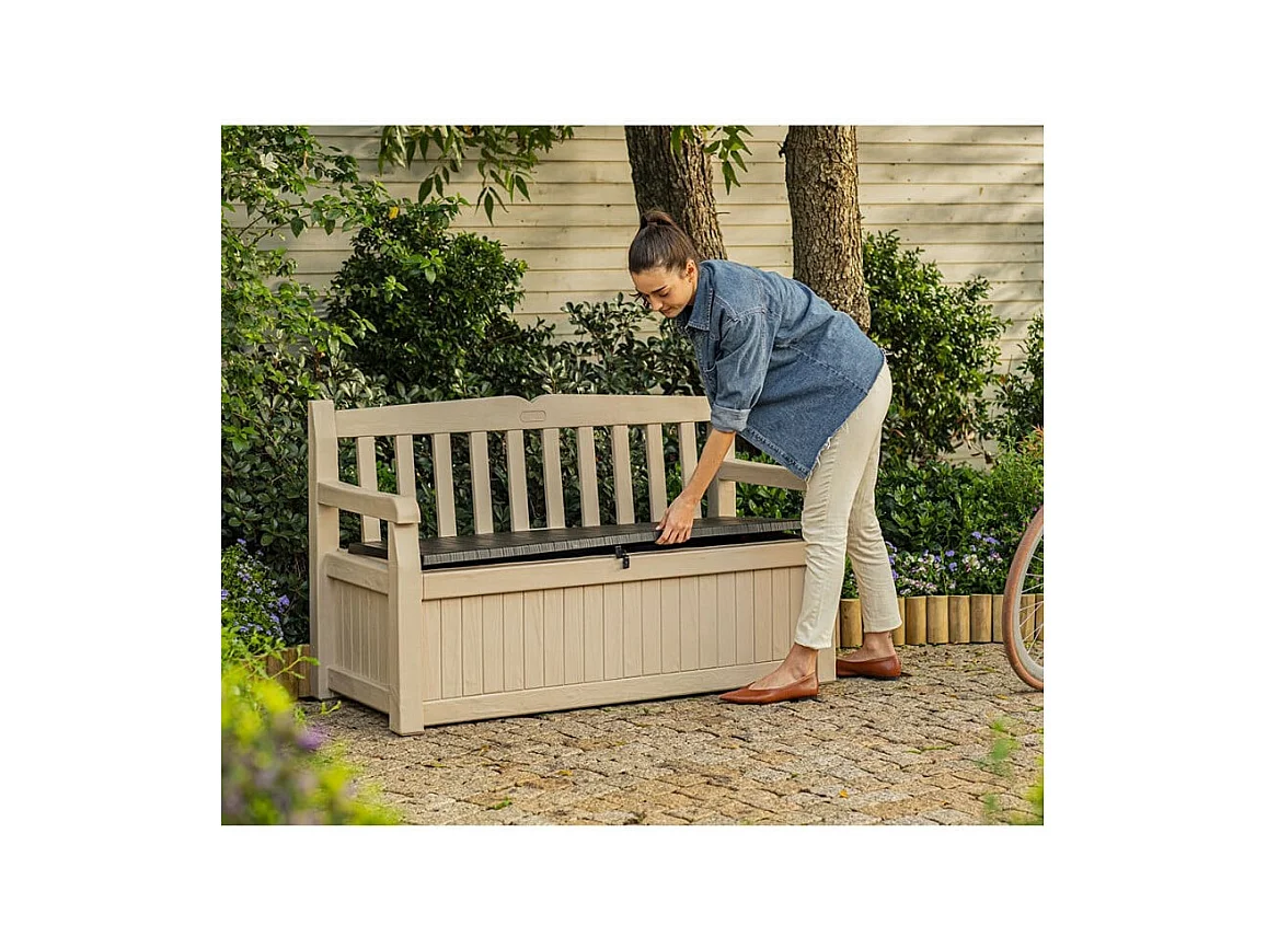 Coffre-banc jardin résine "Bogota" - 265 L - 140 x 60 x 84 cm - Beige