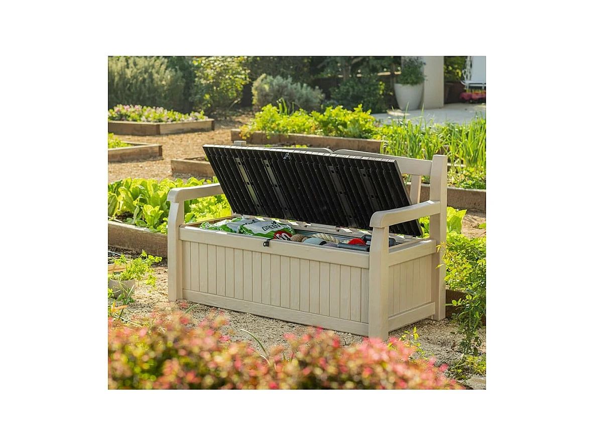 Coffre-banc jardin résine "Bogota" - 265 L - 140 x 60 x 84 cm - Beige