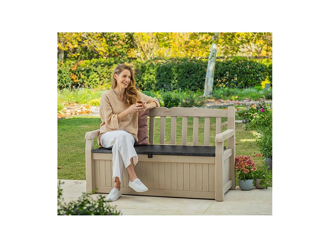 Coffre-banc jardin résine "Bogota" - 265 L - 140 x 60 x 84 cm - Beige
