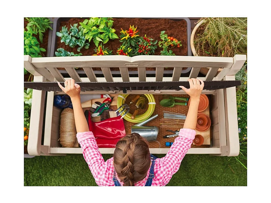 Coffre-banc jardin résine "Bogota" - 265 L - 140 x 60 x 84 cm - Beige