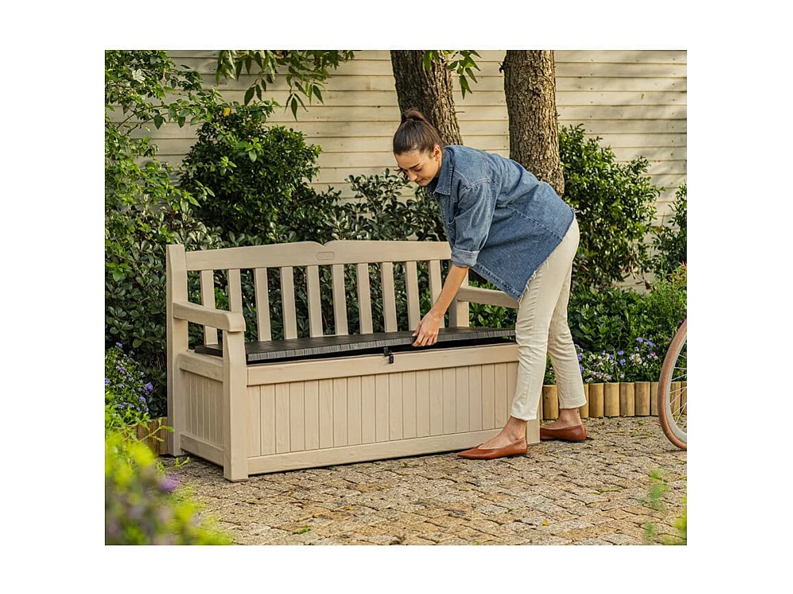 Coffre-banc jardin résine "Bogota" - 265 L - 140 x 60 x 84 cm - Beige